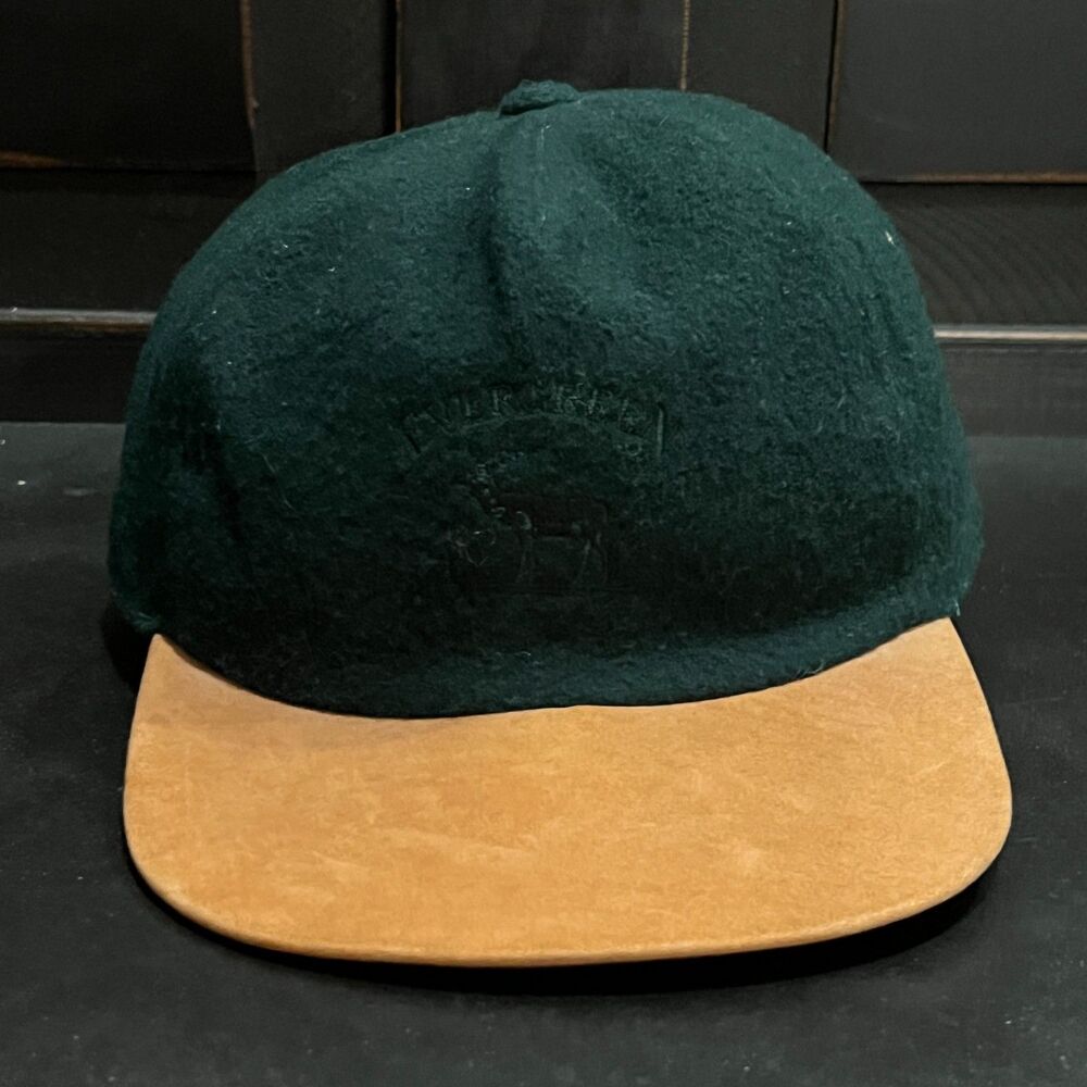 Vintage 80s Evergreen Sport Wool Strapback Hat Leather Strap Made in USA